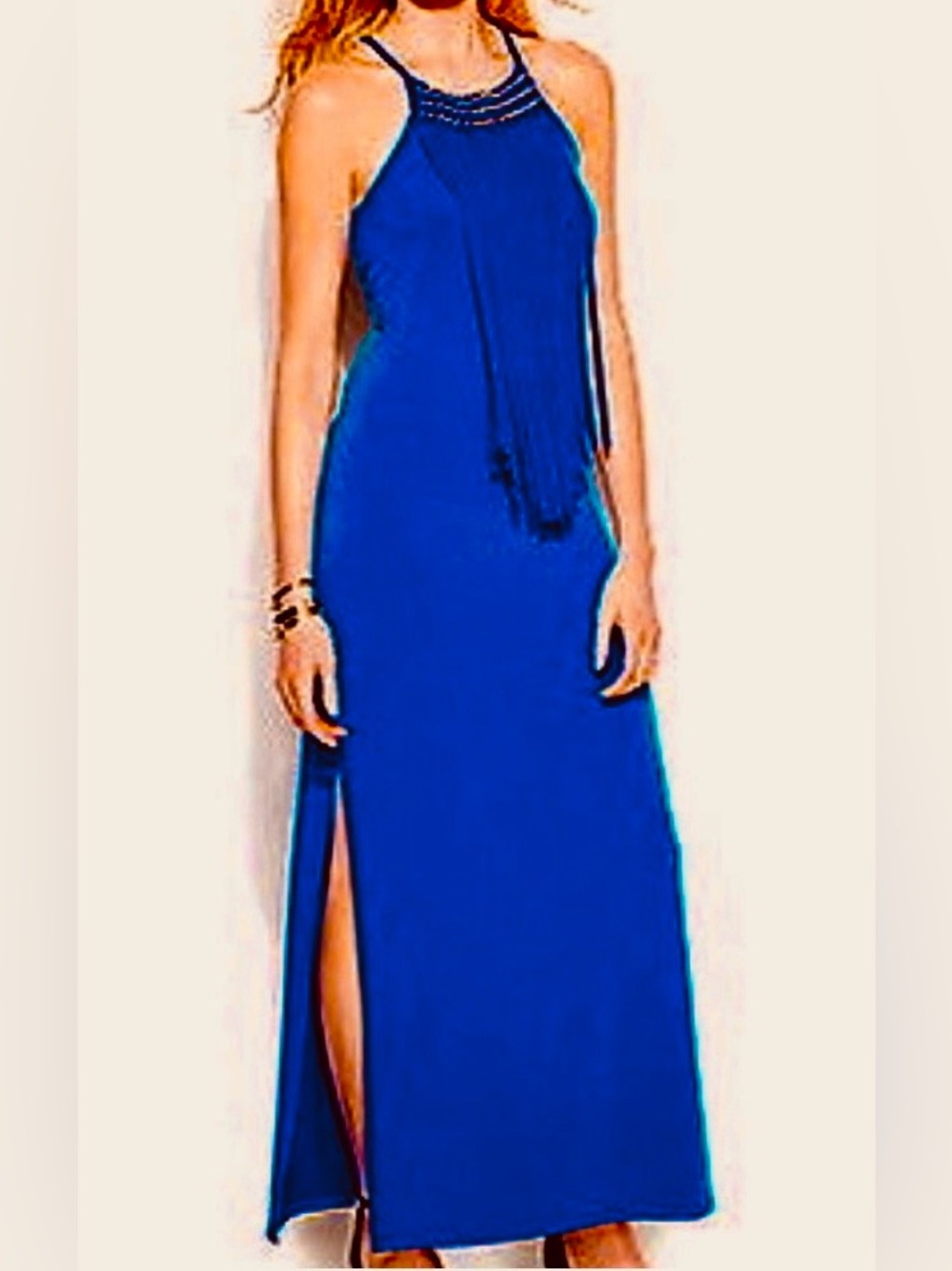 Michael Kors Royal Blue Halter Maxi Dress with Side Slit